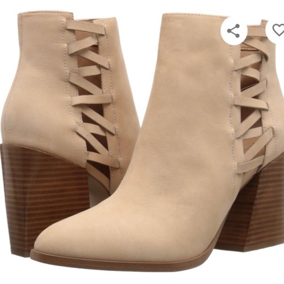 Aldo Alenama Cream Tan Genuine Suede Leather Cut Out Black Heel Anke Boots US 10 - Picture 1 of 11